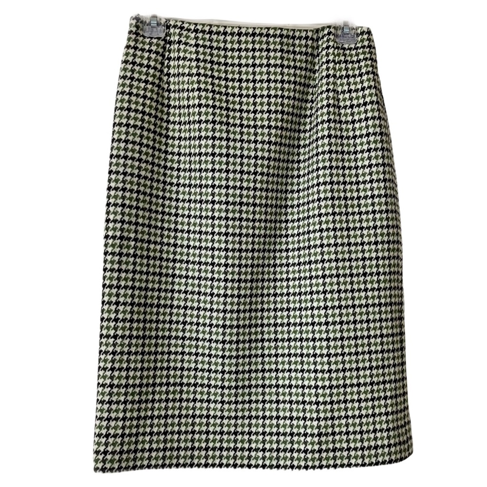 Talbots Wool Pencil Skirt, Sz. 4, Green/Gray/Cream Houndstooth